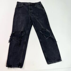 We The Free Distressed Jeans Women's 27 Black Button Fly Straight Frayed Hem